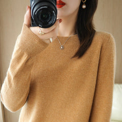 Wool Blended New Women's Loose Round Neck Solid Sweater - Trendy Mix