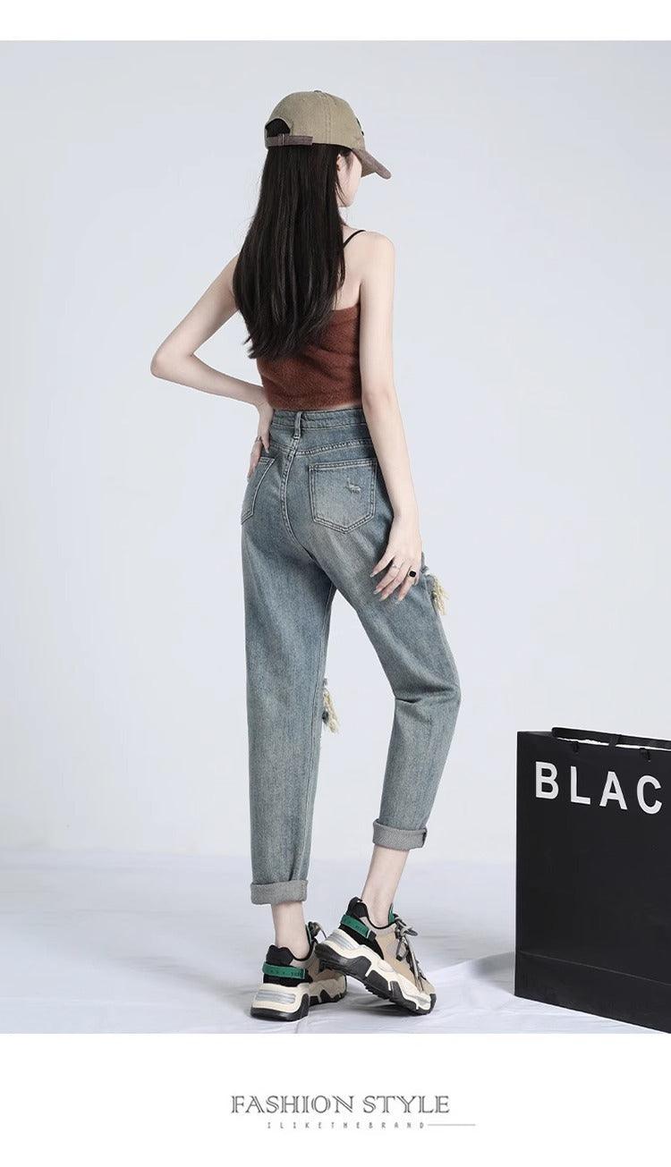 2024 Ripped Daddy Jeans for Women New High Waist Loose Small - Trendy Mix