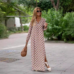 Summer Geometric V-Neck Long Dress - Trendy Mix