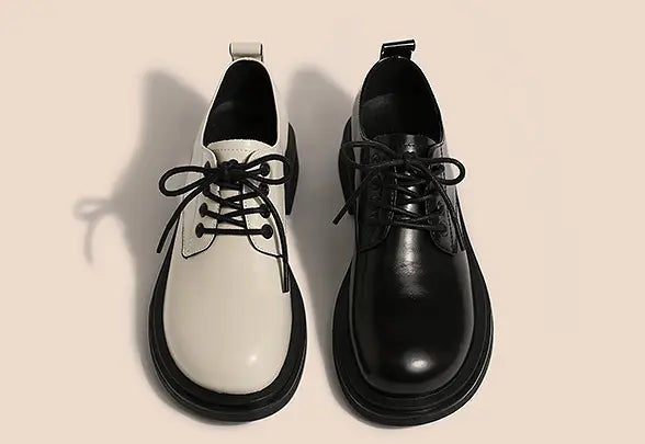 Lace-up Leather Women’s Flat-bottom All-match Leather Shoes