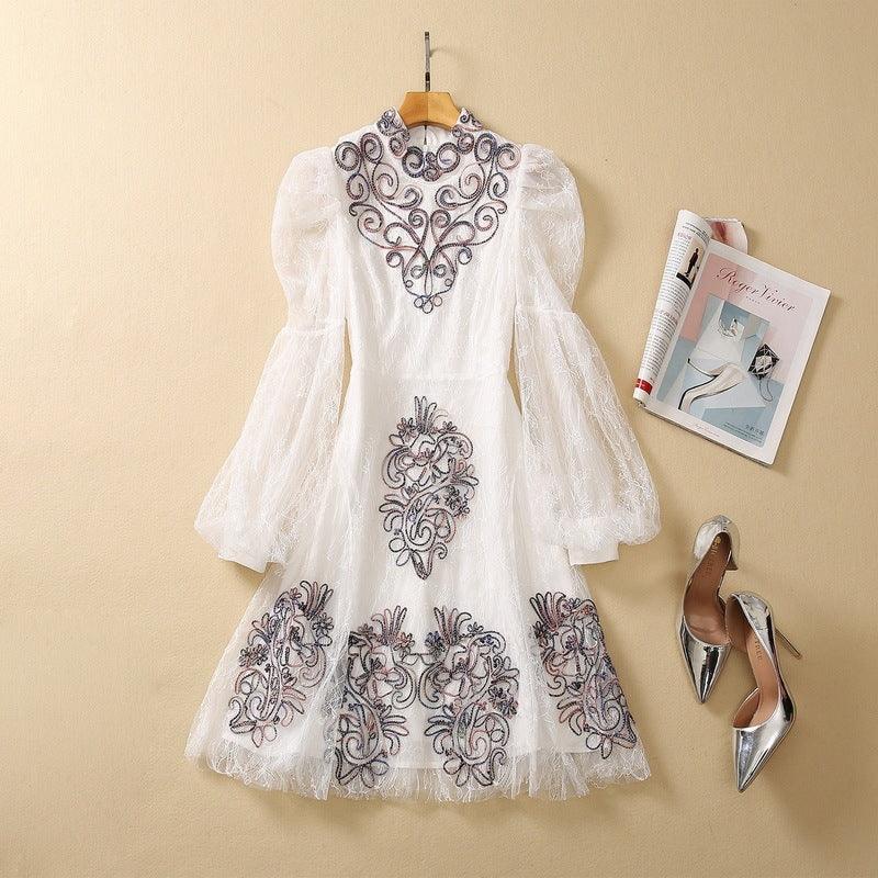 Heavy Industry Plate Flower Mesh Dress - Trendy Mix