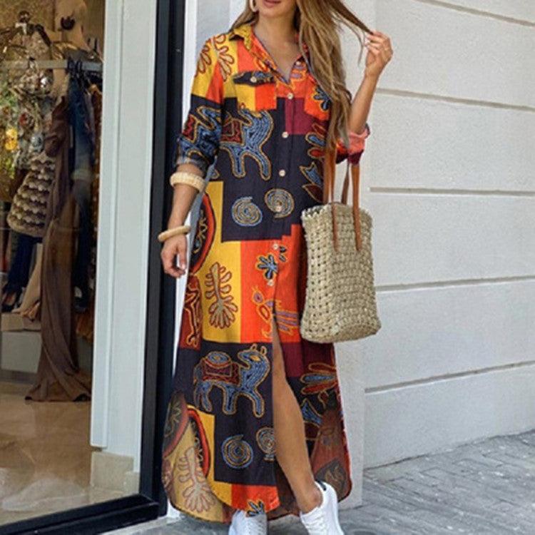 New Fashion Long Sleeve Shirt Skirt Long Dress - Trendy Mix