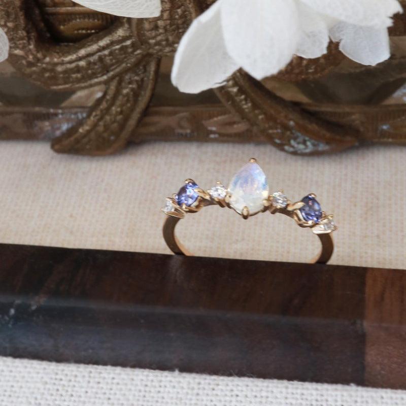 Moonstone Tanzanite Water Drop Ring Female Fashion - Trendy Mix