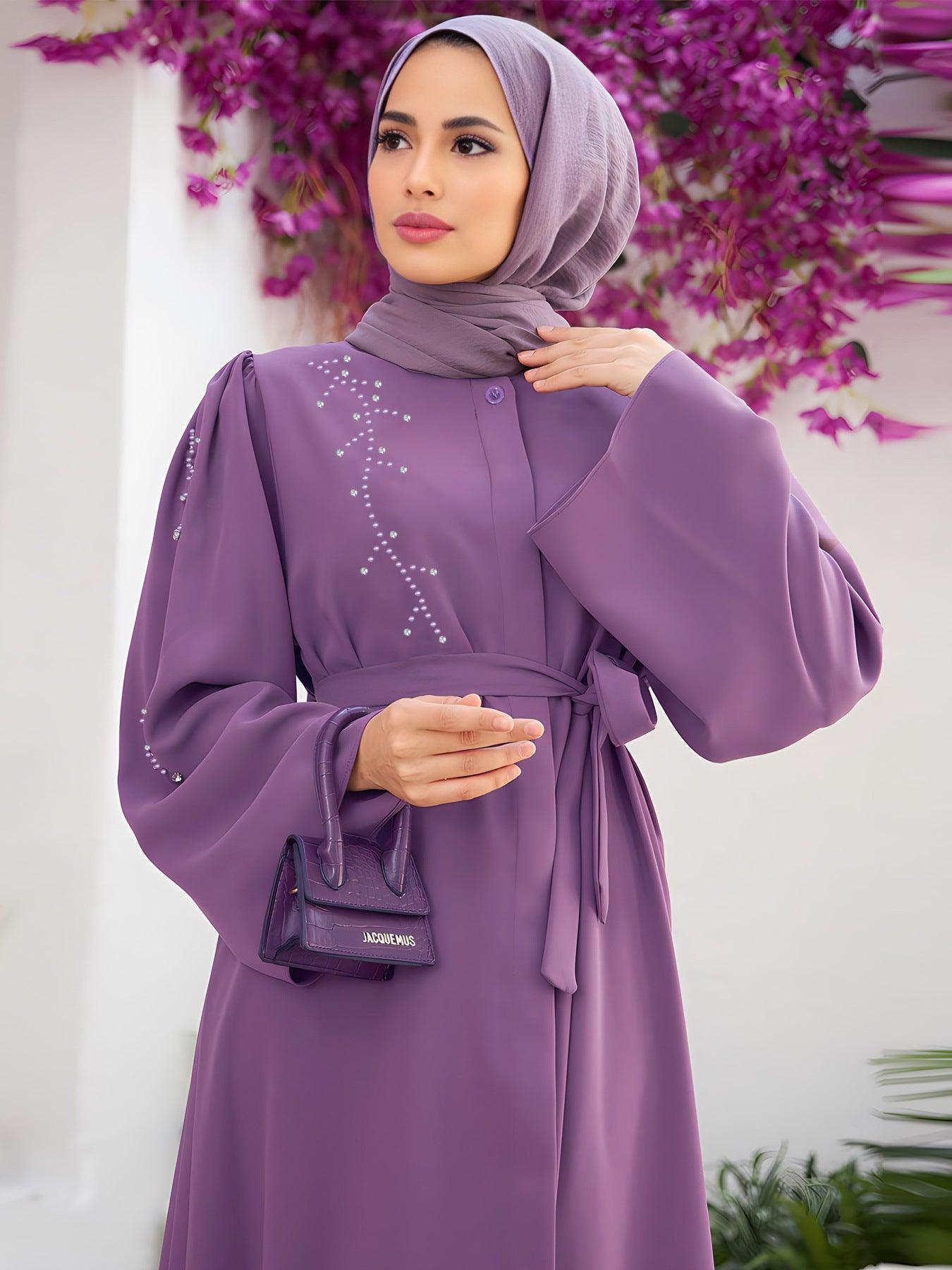 Elegant hijab outfit Long Skirt With Belt, Without Headscarf - Trendy Mix