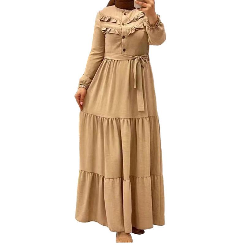 Chic Solid Colour Pleated outfit with Belt for muslim Women - Trendy Mix