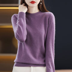 Wool Blended New Women's Loose Round Neck Solid Sweater - Trendy Mix