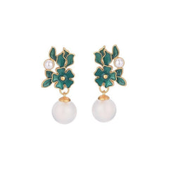 Classical Cheongsam Accessories Gold Plated Enamel Leaf Earrings - Trendy Mix