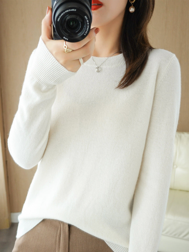 Wool Blended New Women's Loose Round Neck Solid Sweater - Trendy Mix