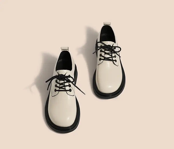 Lace-up Leather Women’s Flat-bottom All-match Leather Shoes