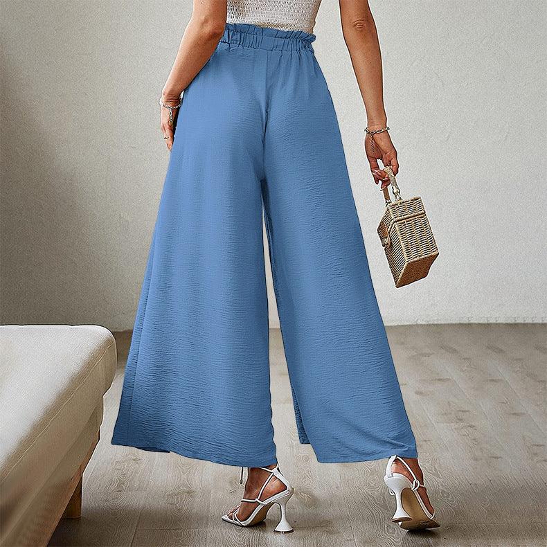 European And American Bow Loose High Waist Pleated Wide Leg Pants - Trendy Mix