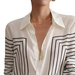 Autumn Striped Shirt Women's Long Sleeve Loose Silk Top - Trendy Mix