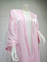 Elegant Silk Muslim Robe with Long Sleeves and Buttons - Trendy Mix