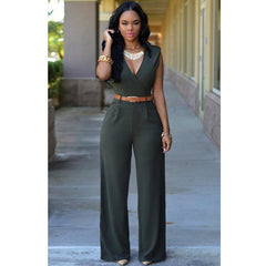 High Waist V-neck Wide-leg Pants Irregular Suit With Belt - Trendy Mix