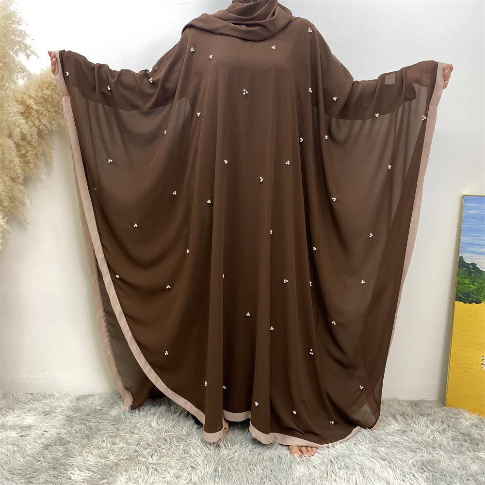 Chic Batwing Sleeve Chiffon Muslim Robe with Elegant Patchwork for Middle Eastern Fashion - Trendy Mix