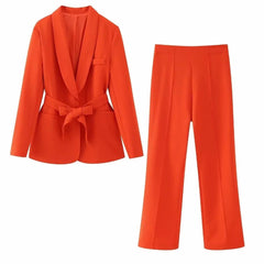 Women's French Style With Belt Small Suit Jacket Casual Trousers - Trendy Mix