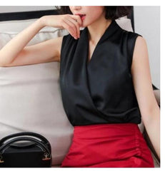 Real Shot Summer New Style Korean V-neck Satin Sleeveless Chiffon Vest Blouse Blouse Summer Dress - Trendy Mix