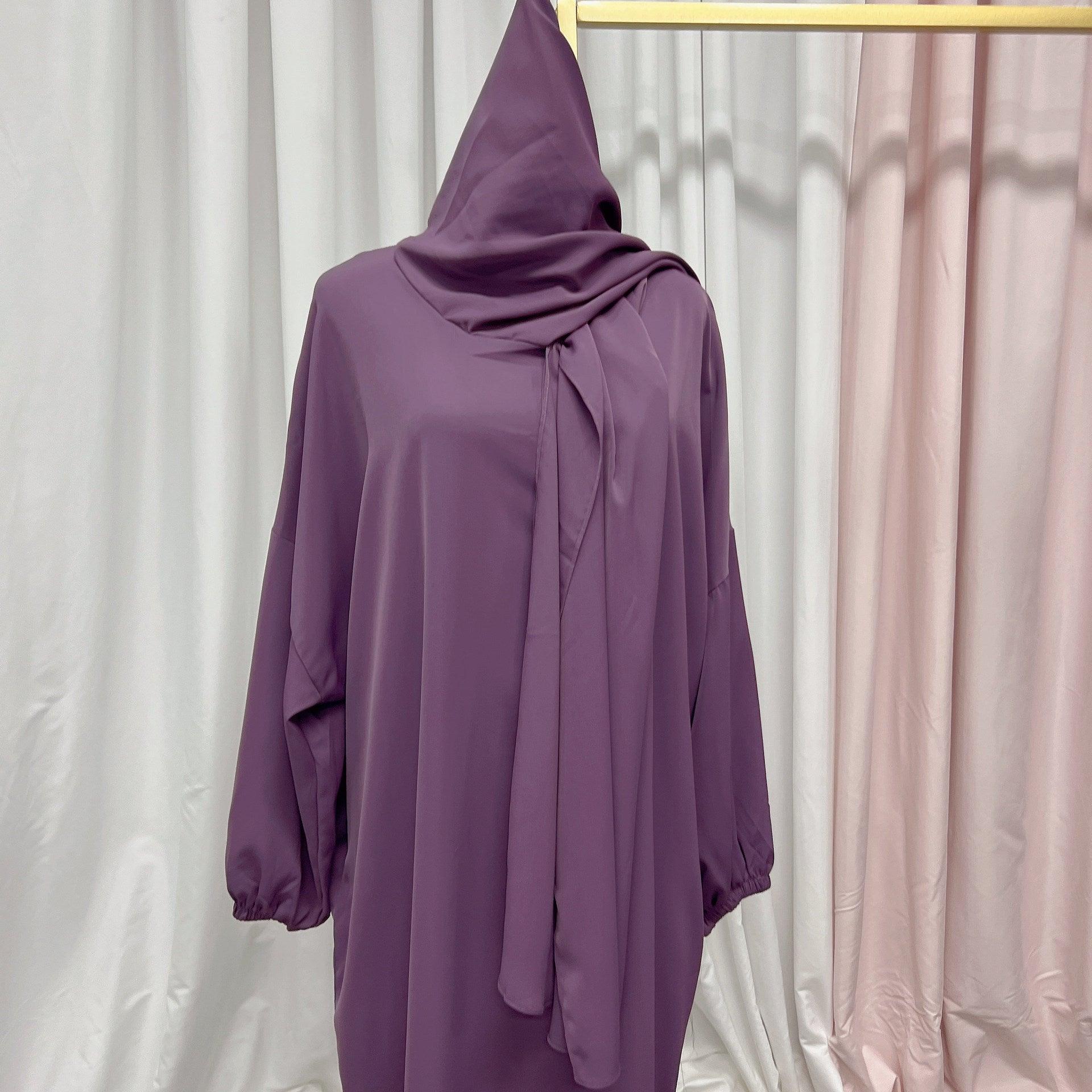 Muslim Arabic Solid Color Hooded Kaftan Outfit - Trendy Mix