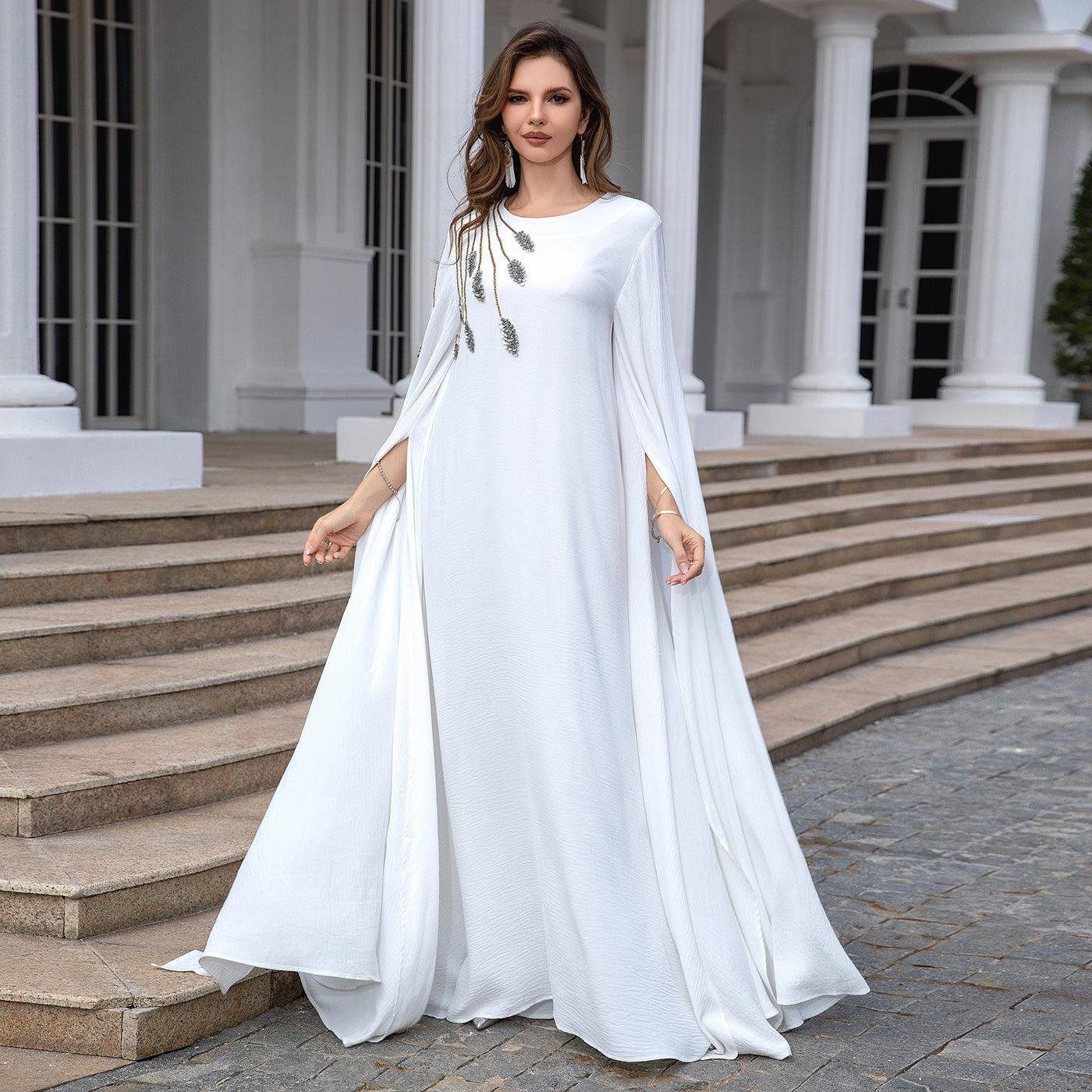 Embroidered White Abaya Robe for Women - Trendy Mix