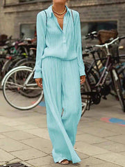 Solid Color Long-sleeved Shirt Loose Suit - Trendy Mix