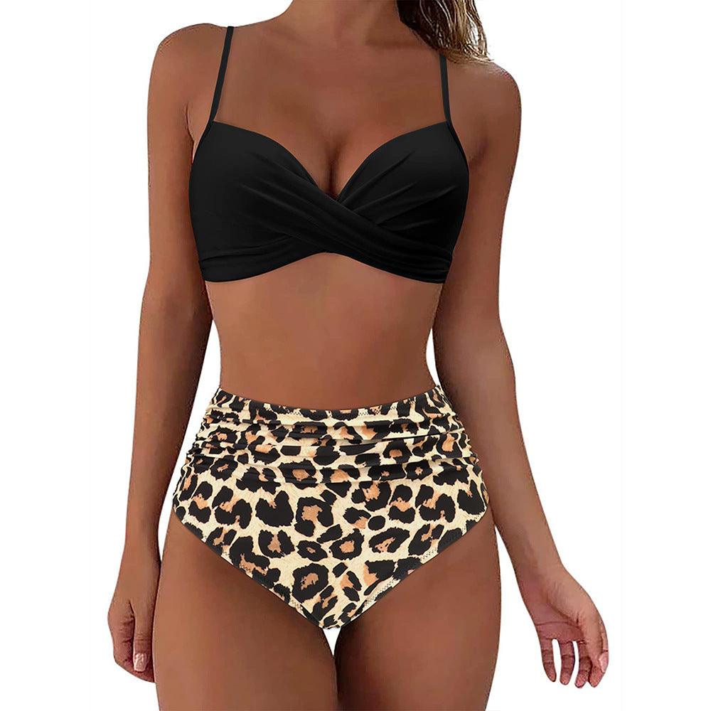 Stylish High-Waisted Printed Push-Up Bikini Set - Trendy Mix