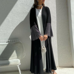 Stretchy Diamond Mesh Cardigan Abaya for Muslim Women - Trendy Mix