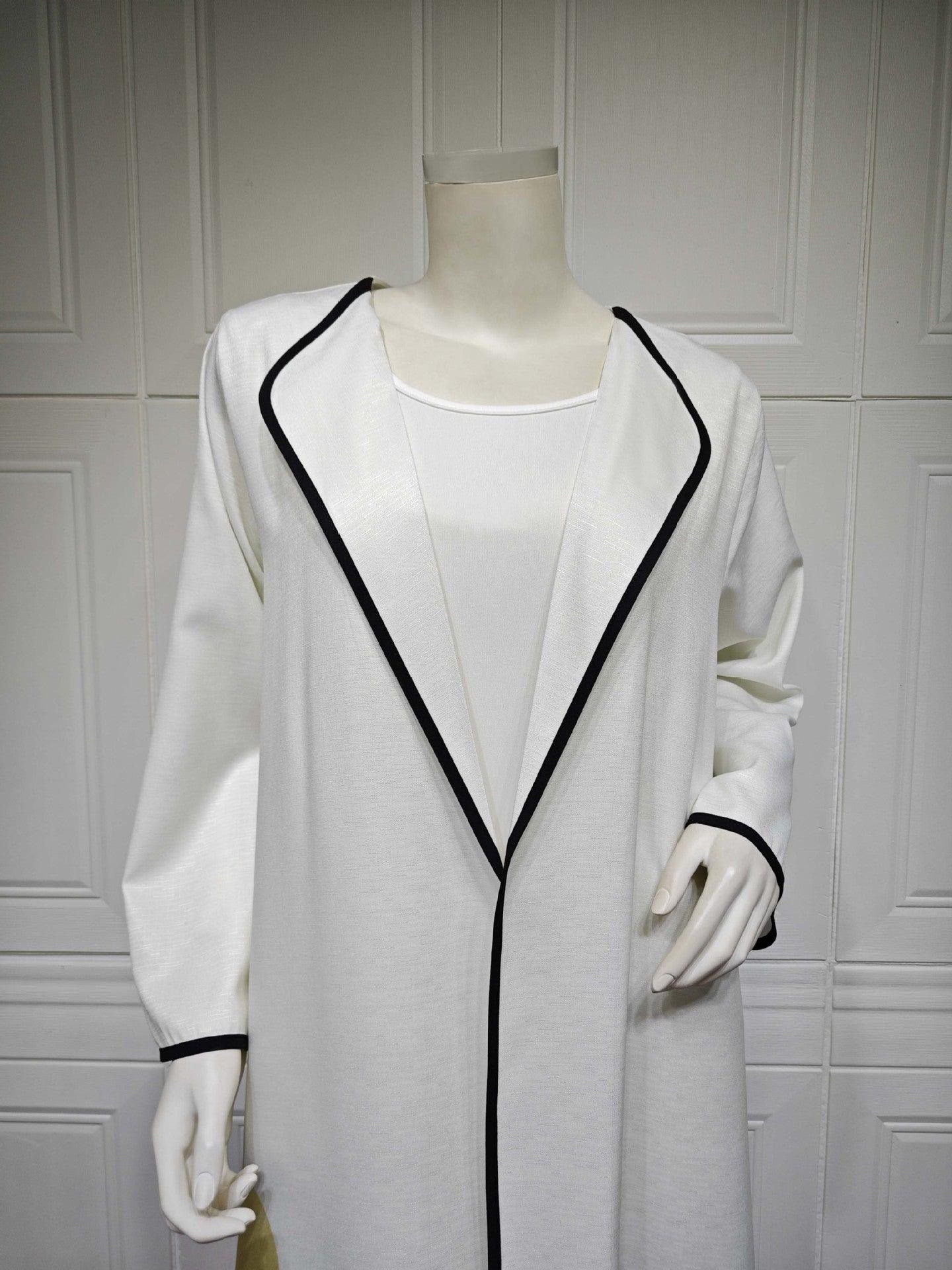 Elegant White Muslim Abaya Cardigan Coat for Women - Trendy Mix