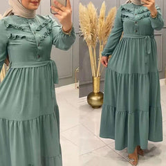 Chic Solid Colour Pleated outfit with Belt for muslim Women - Trendy Mix