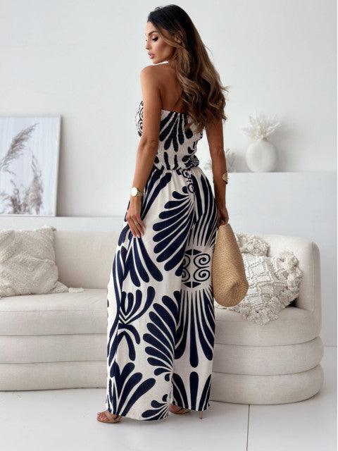 Smocked Waist Off-Shoulder Wide Leg Jumpsuit - Trendy Mix