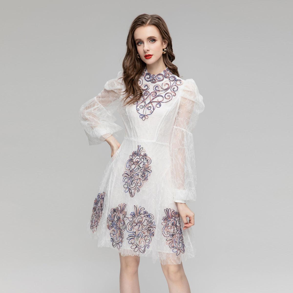 Heavy Industry Plate Flower Mesh Dress - Trendy Mix