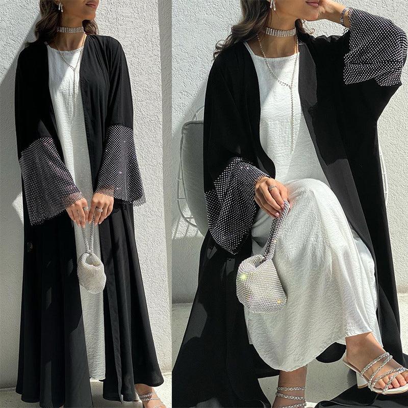 Stretchy Diamond Mesh Cardigan Abaya for Muslim Women - Trendy Mix