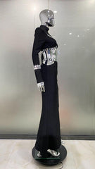 Shiny Rhinestone Hollow Top Sheath Long Belt Suit Dress - Trendy Mix