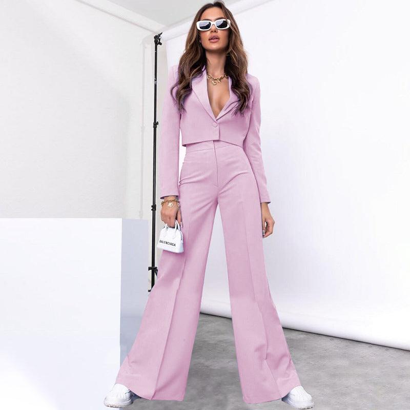 Fashion High Waist Wide Leg Pants Suit - Trendy Mix