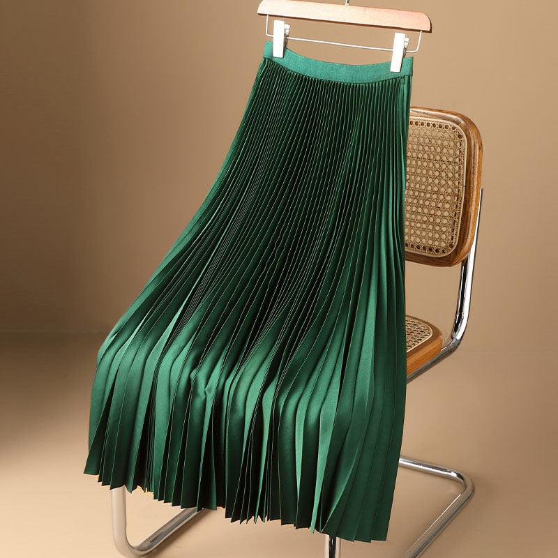 Pure-color High-grade Satin Pleated Skirt Large Size With A Half Skirt - Trendy Mix