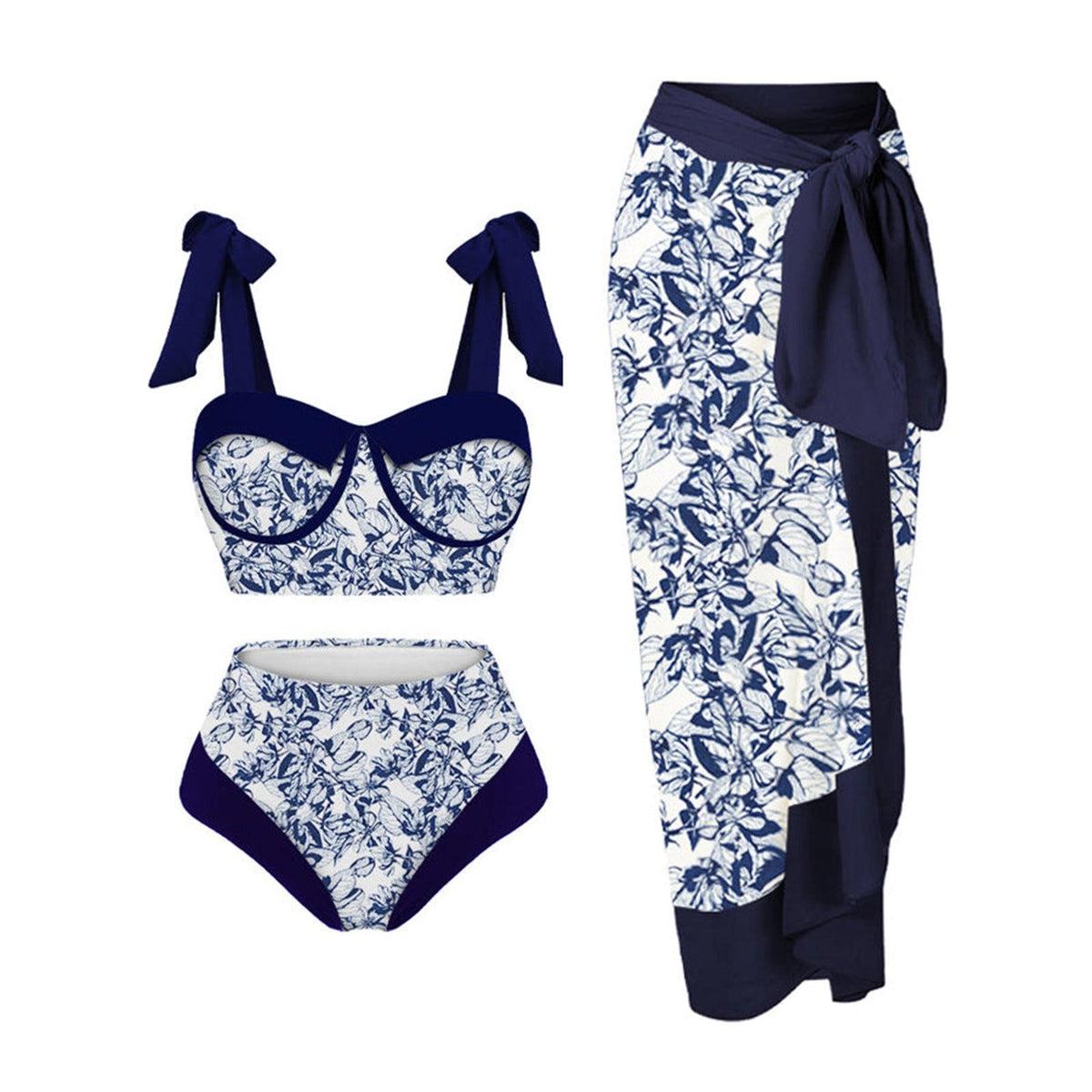 Women's Floral Print 3-Piece Swim Set - Trendy Mix