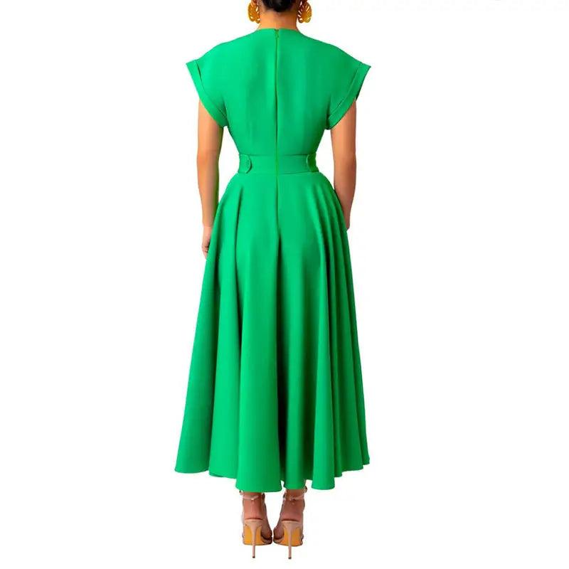 Elegance Retro Style V-neck Sleeve Waist-tight Dress - Trendy Mix