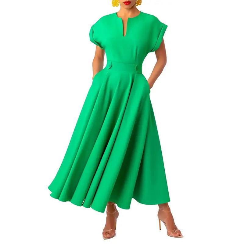 Elegance Retro Style V-neck Sleeve Waist-tight Dress - Trendy Mix