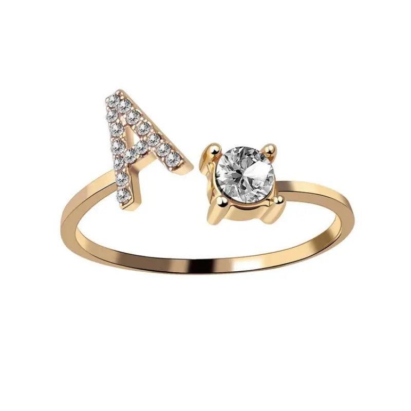 Elegant Adjustable Initial Letter Ring - Trendy Mix