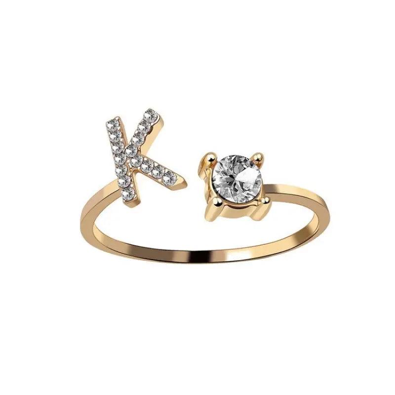 Elegant Adjustable Initial Letter Ring - Trendy Mix