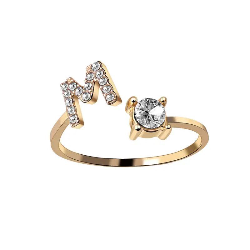 Elegant Adjustable Initial Letter Ring - Trendy Mix