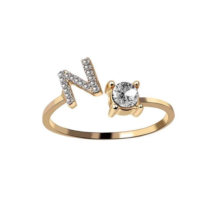 Elegant Adjustable Initial Letter Ring - Trendy Mix