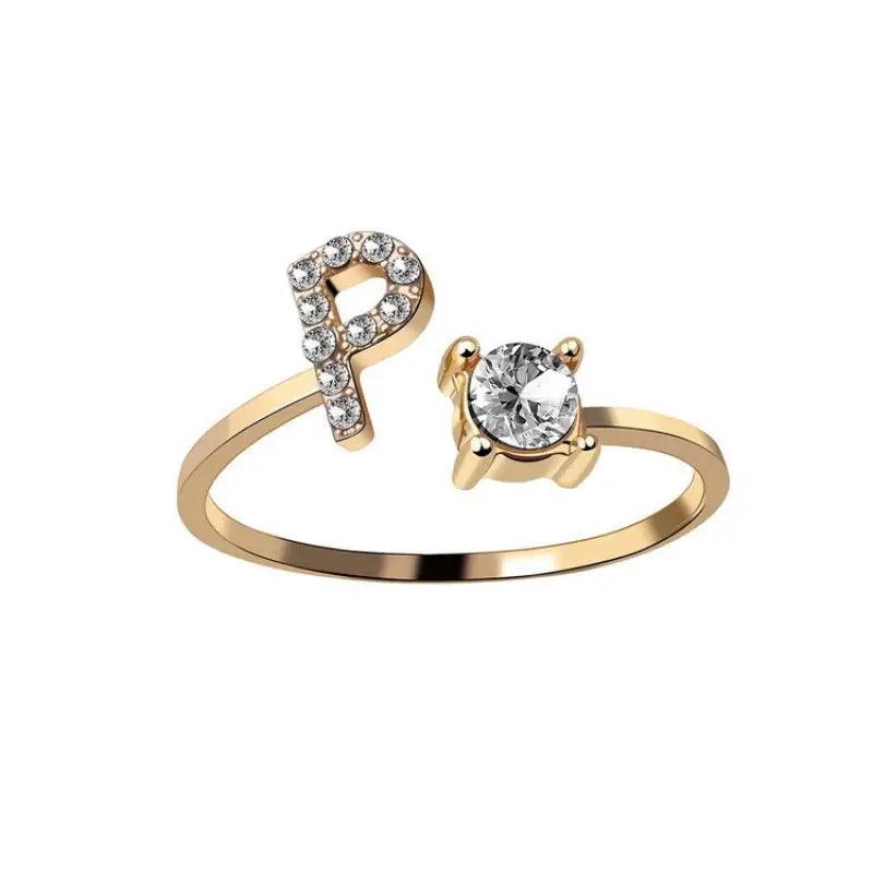 Elegant Adjustable Initial Letter Ring - Trendy Mix