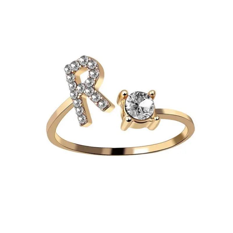 Elegant Adjustable Initial Letter Ring - Trendy Mix