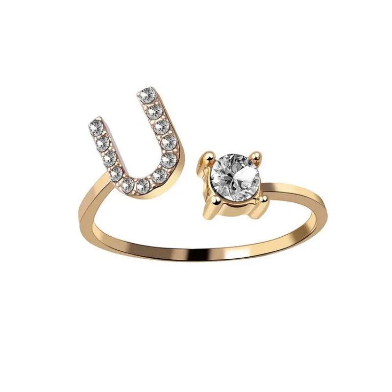 Elegant Adjustable Initial Letter Ring - Trendy Mix