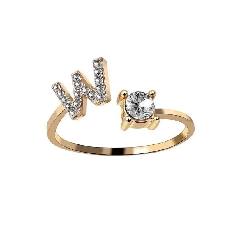 Elegant Adjustable Initial Letter Ring - Trendy Mix