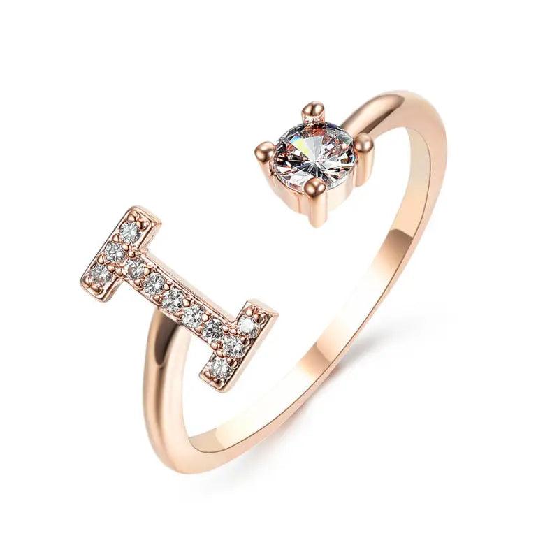 Elegant Adjustable Initial Letter Ring - Trendy Mix