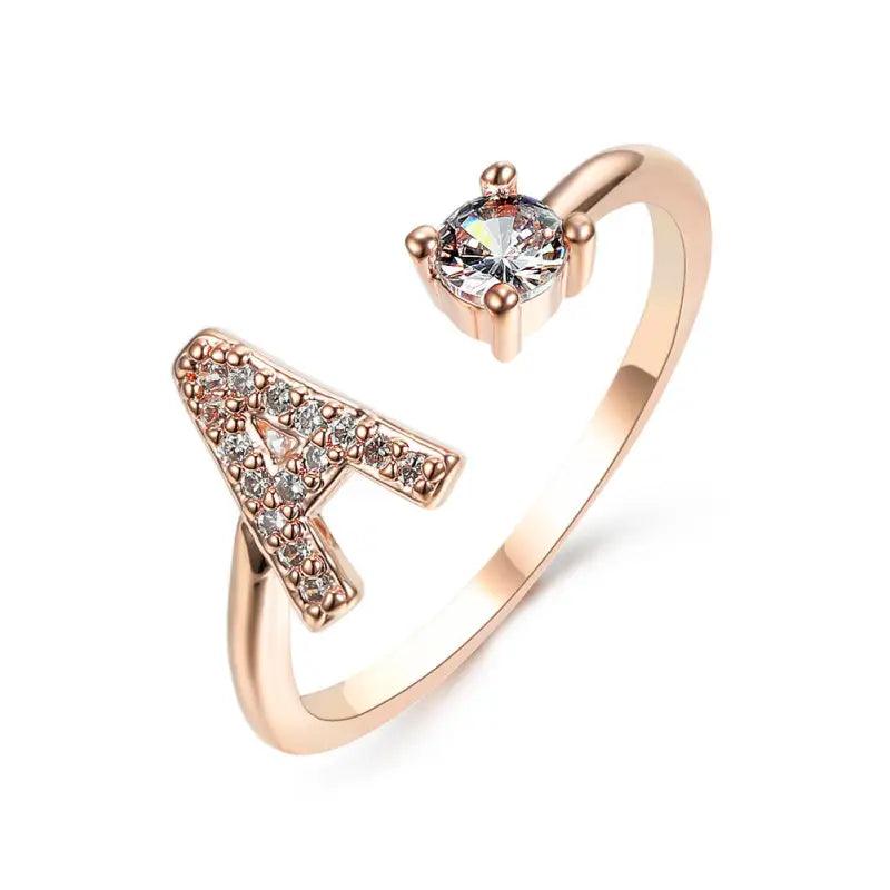 Elegant Adjustable Initial Letter Ring - Trendy Mix