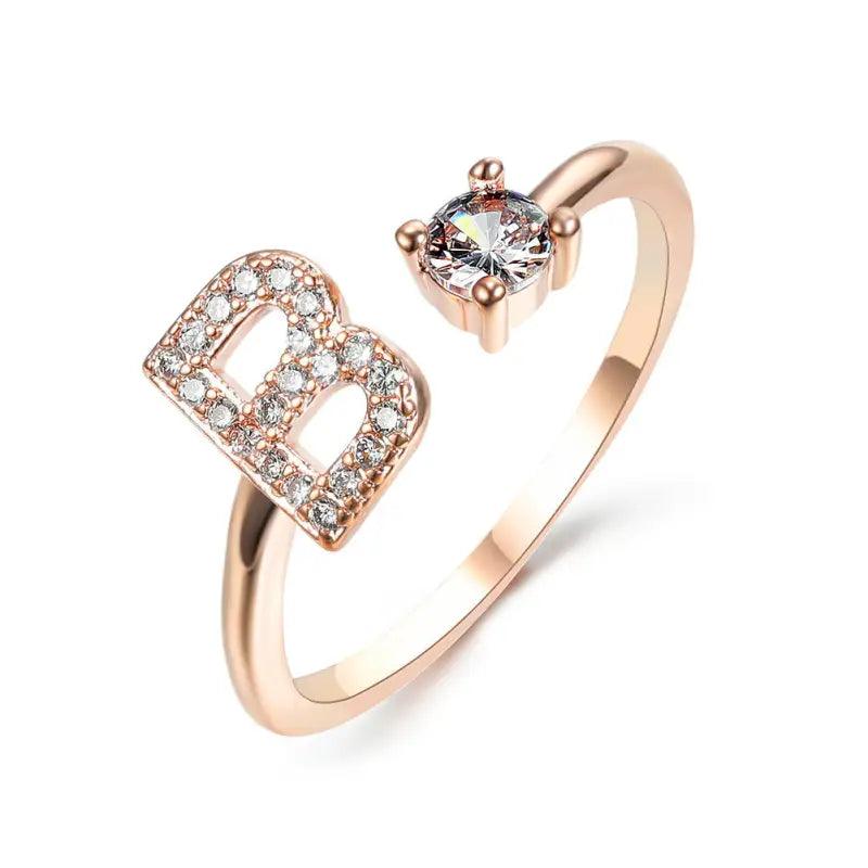 Elegant Adjustable Initial Letter Ring - Trendy Mix