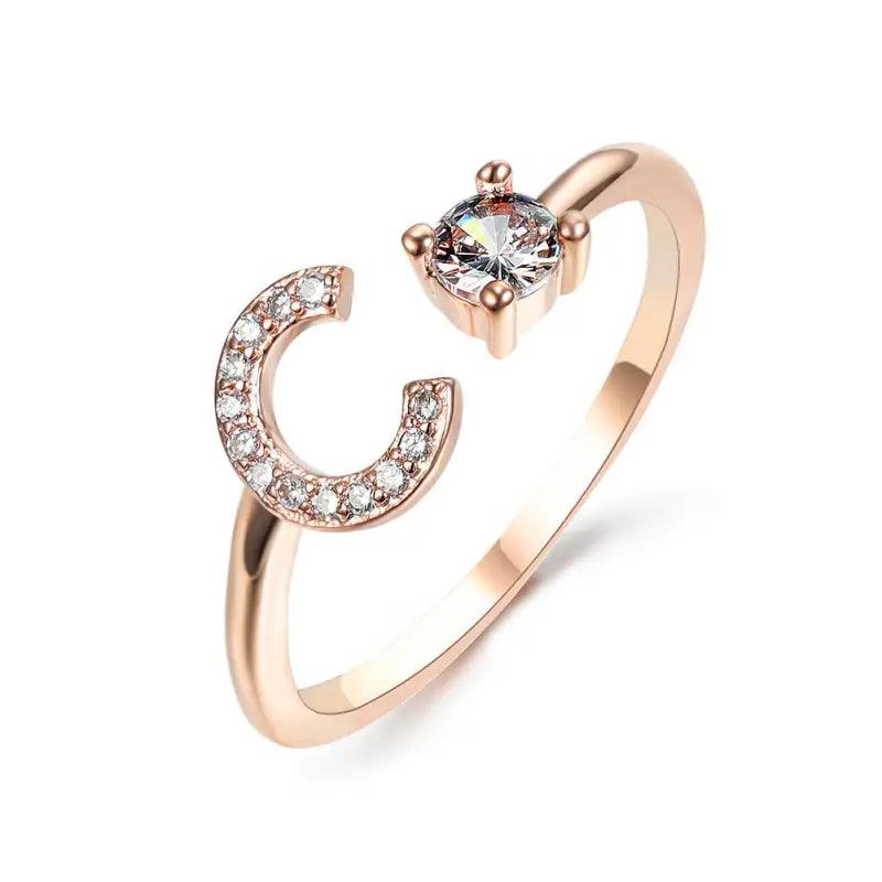 Elegant Adjustable Initial Letter Ring - Trendy Mix