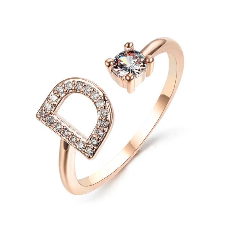 Elegant Adjustable Initial Letter Ring - Trendy Mix