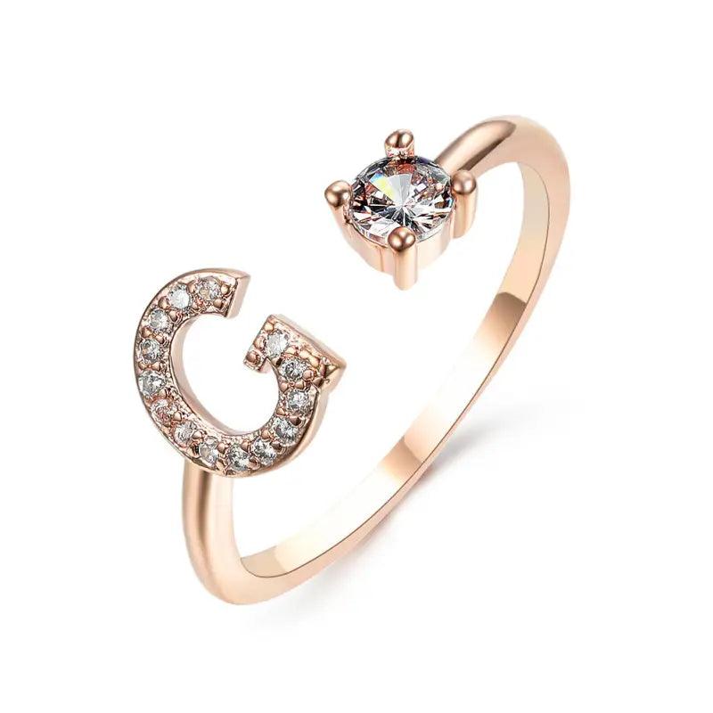 Elegant Adjustable Initial Letter Ring - Trendy Mix